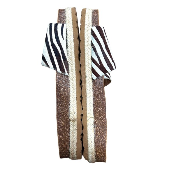 Yokono Womens Brown White Zebra Print Leather Calf Hair Slide Sandals Size 8 - Picture 7 of 12